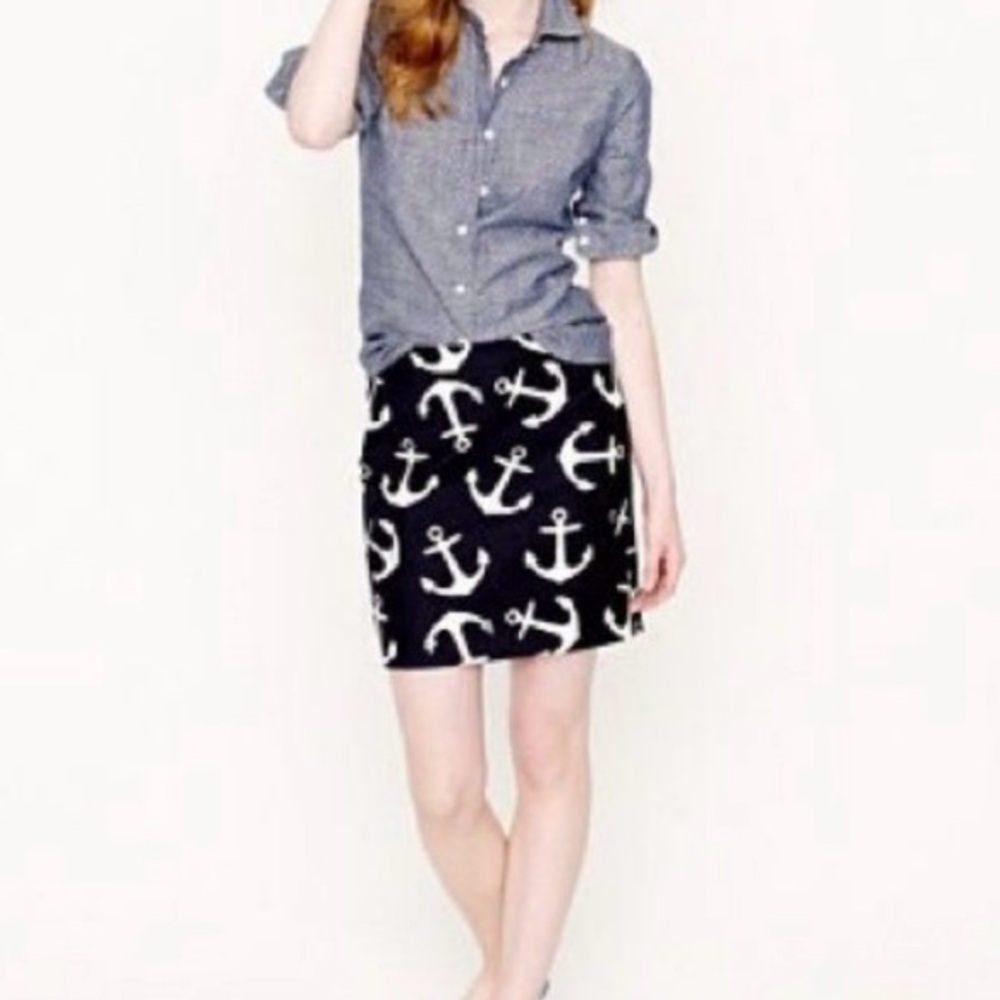 J. Crew Factory Navy & White Anchor Stretch Skirt with Pockets